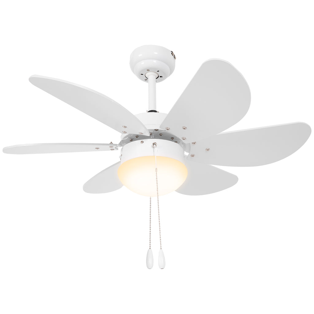 DodiOnline Ceiling Fan with LED Light, Flush Mount Ceiling Fan Lights with 6 Reversible Blades, Pull-chain Switch, White