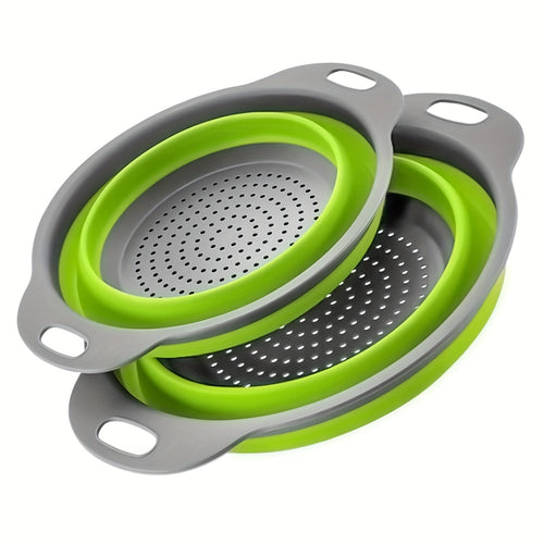 Foldable Silicone Drain Basket - Collapsible Kitchen Colander for Pasta, Vegetables, Fruits & More - Durable, Easy-Clean Design with Handles, Perfect for Draining and Filtering Water, Food-Safe Silicone Material, Kitchen Drai
