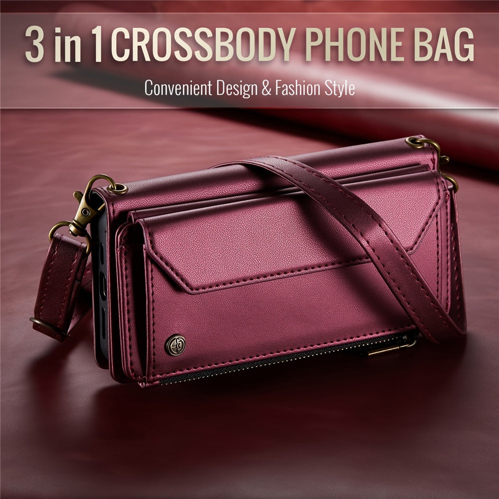 Extended Lanyard Faux Leather Phone Case for Iphone 15, 14, 13, 12, 11 Pro Max, Mini, XR, XS, 8, 7 Plus, And SE 2022 with Zipper Wallet And Card Holder