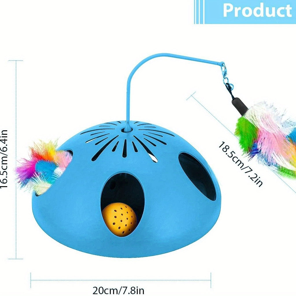 3-in-1 Interactive Cat Toy - Dual Speed Modes, Electronic Puzzle Game for Indoor Cats, Feathers & Bell Balls, Battery-Powered