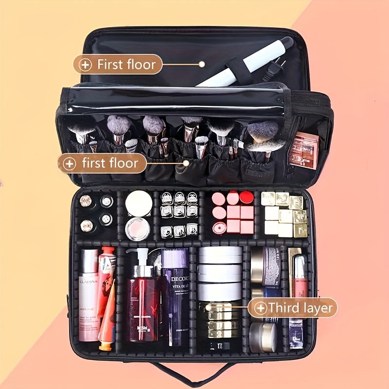 Professional Makeup Artist Cosmetic Organizer Case with Adjustable Dividers - Large Capacity Travel Beauty Suitcase, High Quality-like (No leaks), Portable with Carry/Shoulder Strap, for Women, Makeup Brushes, Toiletries, Jew
