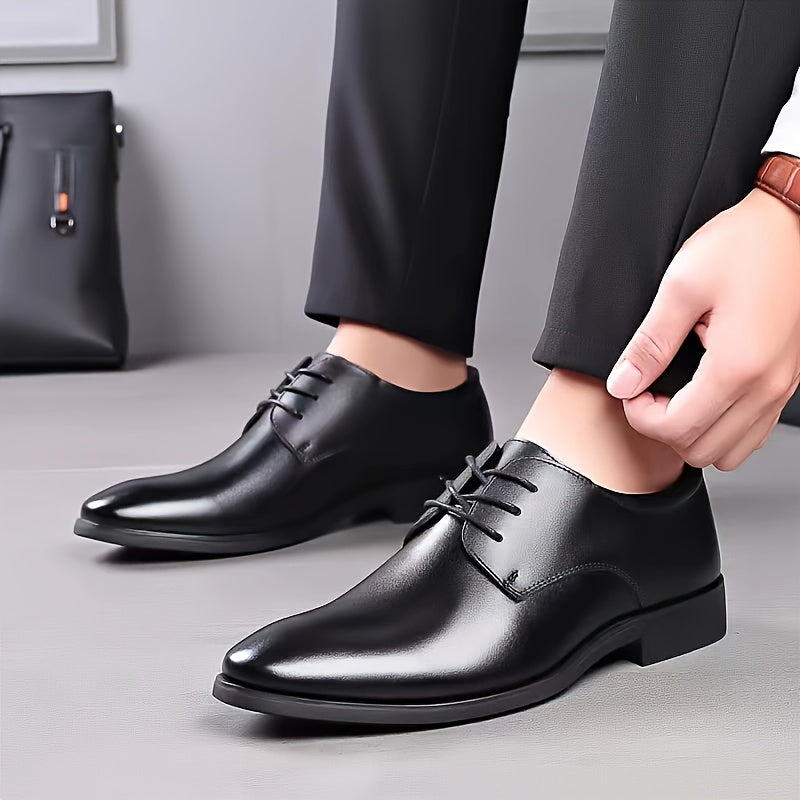 Men's PU Leather Casual Shoes, Anti-skid Lace-up Front Fashion Shoes For Business Office, Spring And Autumn