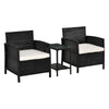 DodiOnline 2-Seater PE Rattan Side Table & Armchair Bistro Set Jack and Jill Seat w/ Pillows Black