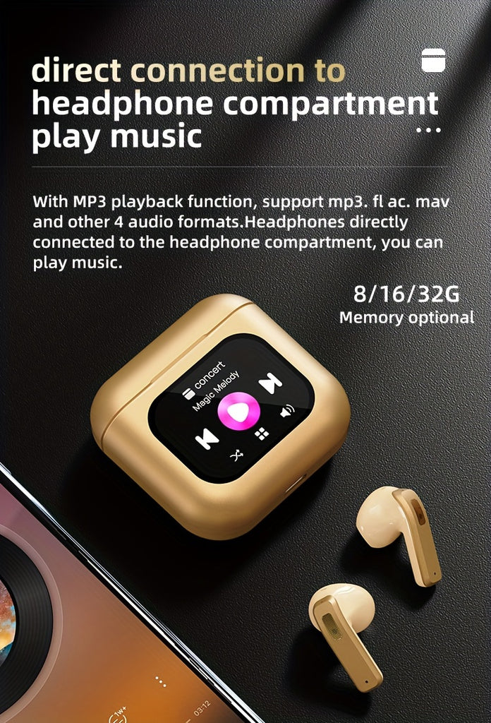 XHJ K1 Wireless earbuds with LCD touchscreen display, intelligent noise-canceling sleep-aiding headphones, 40 hours of long battery life, control music player, tiktok video playback, likes Audio Earphones Electronic Headset C