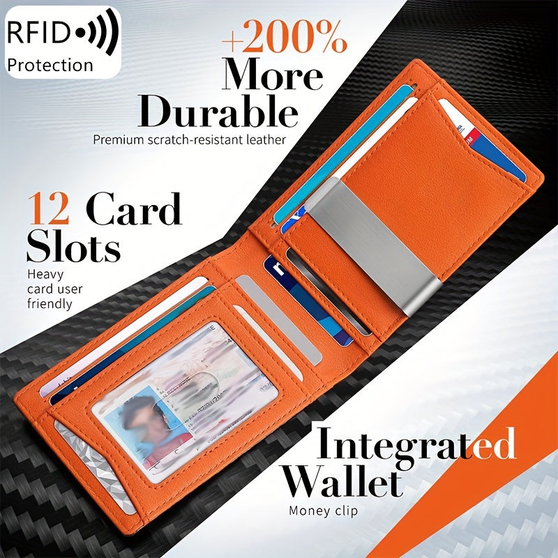 Minimalist Multi Functional Slim Wallet For Men, Card Holder Money Clip, RFID Blocking, Stylish Bi-fold PU Leather Wallet