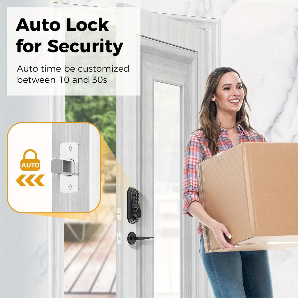 Keypad Door Lock with Handle, Keypad Deadbolt Door Lock, Electronic Keyless Entry, User Pin Code, One Time Code, Mechanical Key, Backlit Keypad, Auto Lock, Long Battery Life (Not Include  Battery), Easy To Install