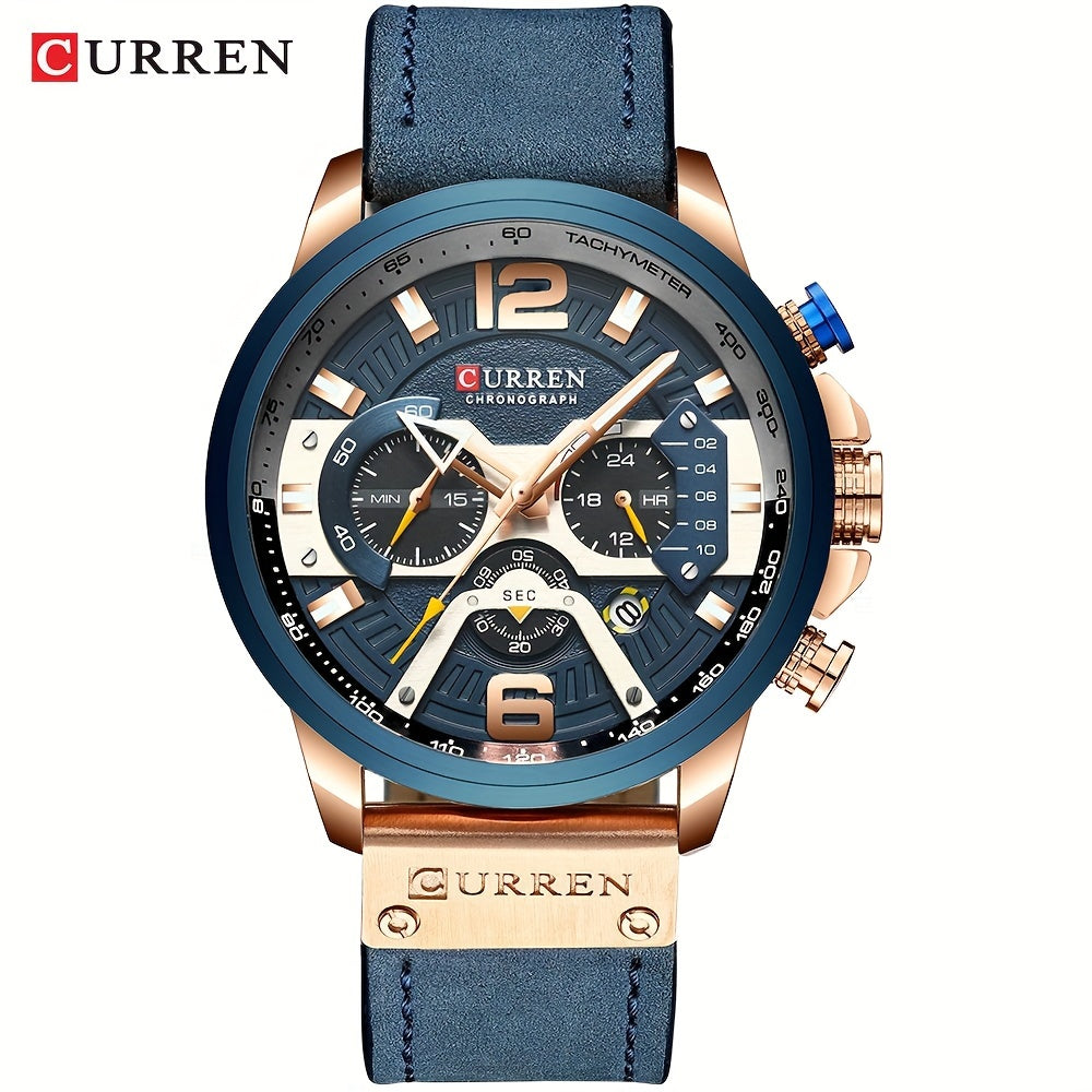 CURREN Chronograph Men's Watch Casual Sports Fashion Calendar Analog PU Leather Wrist Watch