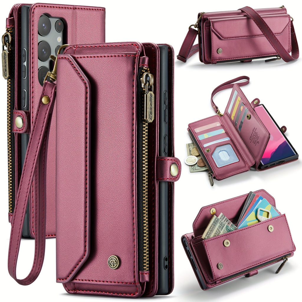 Crossbody for Samsung Galaxy S23 S22 S21 Ultra S10 Plus A12 A13 A14 A22 A23 A24 A30S A50S A32 A33 A34 A51 A52 A53 A54 A71 A72 Case Wallet RFID Protection with 10-Card Holder Zipper Bills Slot, PU Leather Magnetic Flip Shoulde