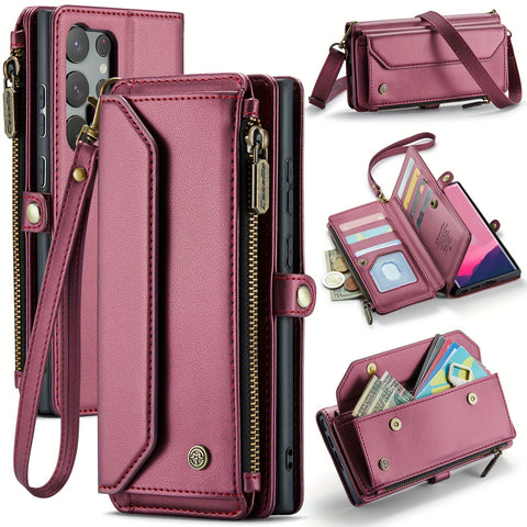 Crossbody for Samsung Galaxy S23 S22 S21 Ultra S10 Plus A12 A13 A14 A22 A23 A24 A30S A50S A32 A33 A34 A51 A52 A53 A54 A71 A72 Case Wallet RFID Protection with 10-Card Holder Zipper Bills Slot, PU Leather Magnetic Flip Shoulde