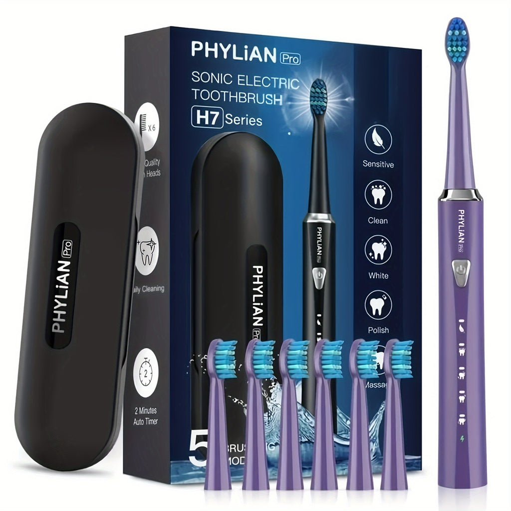 PHYLIAN PRO-Sonic-Electric-Toothbrush-for-Adults-Rechargeable-Toothbrushes-Power-Electronic Toothbrush with Tooth Brush Holder, 3 Hours Charge for 120 Days and Travel Case