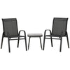 DodiOnline 3 Pieces Outdoor Bistro Set, Patio Stackable Armchairs with Breathable Mesh Fabric and SPC Board Coffee Table, Black