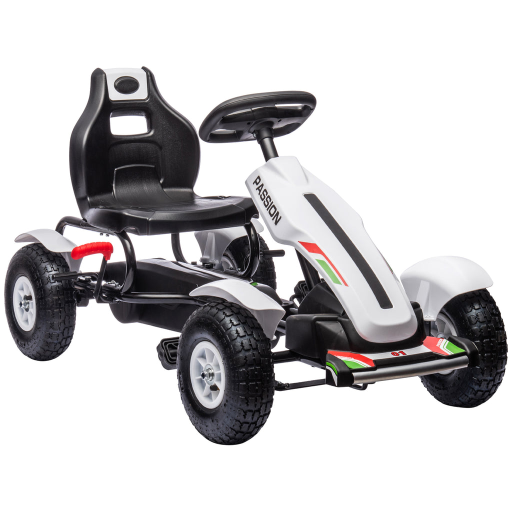 DodiOnline Children Pedal Go Kart, Kids Ride On Racer with Adjustable Seat, Inflatable Rubber Tyres, Handbrake, for Ages 5-12 Years - White