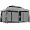 DodiOnline 3 x 4m Aluminium Garden Gazebo, Marquee Canopy Shelter Pavilion Party Tent with Nets and Curtains for Garden and Deck, Light Grey