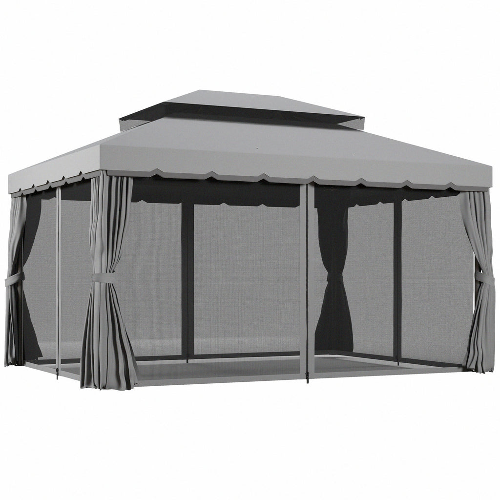 DodiOnline 3 x 4m Aluminium Garden Gazebo, Marquee Canopy Shelter Pavilion Party Tent with Nets and Curtains for Garden and Deck, Light Grey
