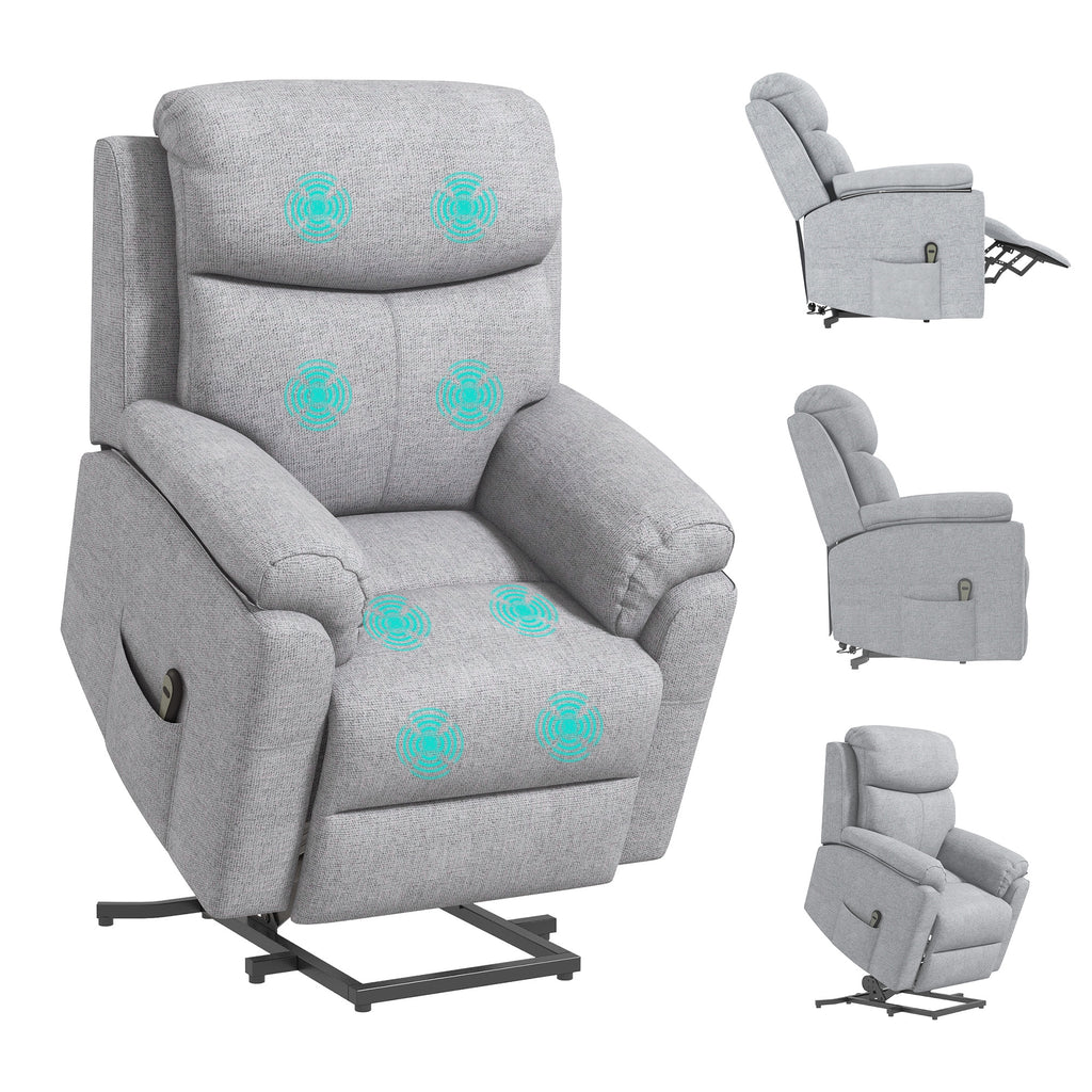 DodiOnline Power Lift Chair Electric Riser Recliner for Elderly with Massage, Linen Fabric Sofa Lounge Armchair with Remote Control and Side Pocket, Grey