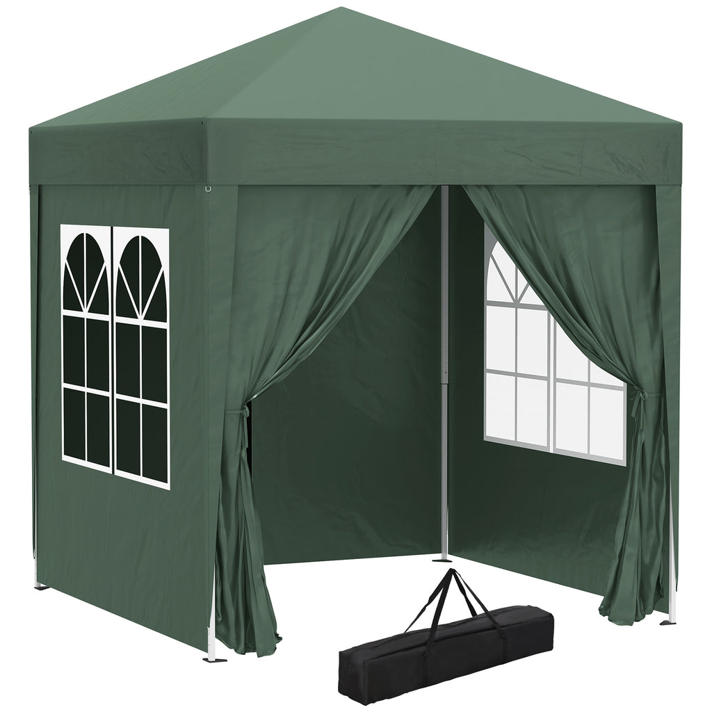 DodiOnline 2 x 2 m Garden Pop Up Gazebo, Wedding Party Tent Marquee, Water Resistant Awning Canopy with Sidewalls, Windows, Carry Bag, Green