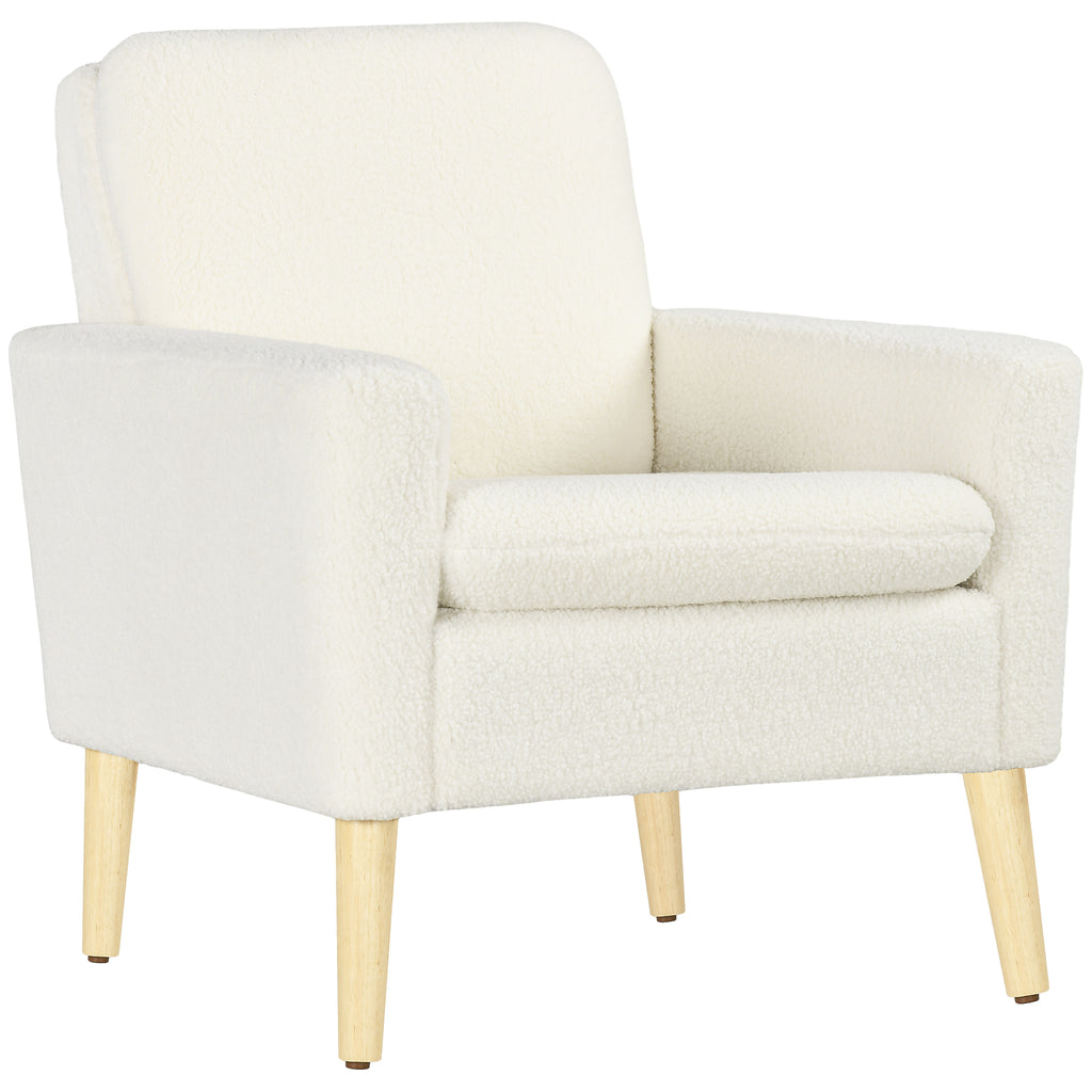 DodiOnline Armchair, Upholstered Accent Chair with Wood Legs and Wide Padded Seat, Teddy Occasional Chair, Cream White