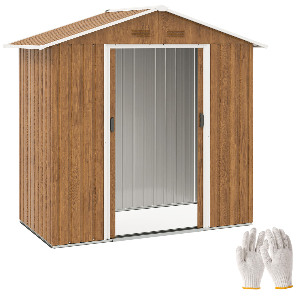 DodiOnline 6.5 x 3.5ft Metal Garden Storage Shed - Brown Wood Effect