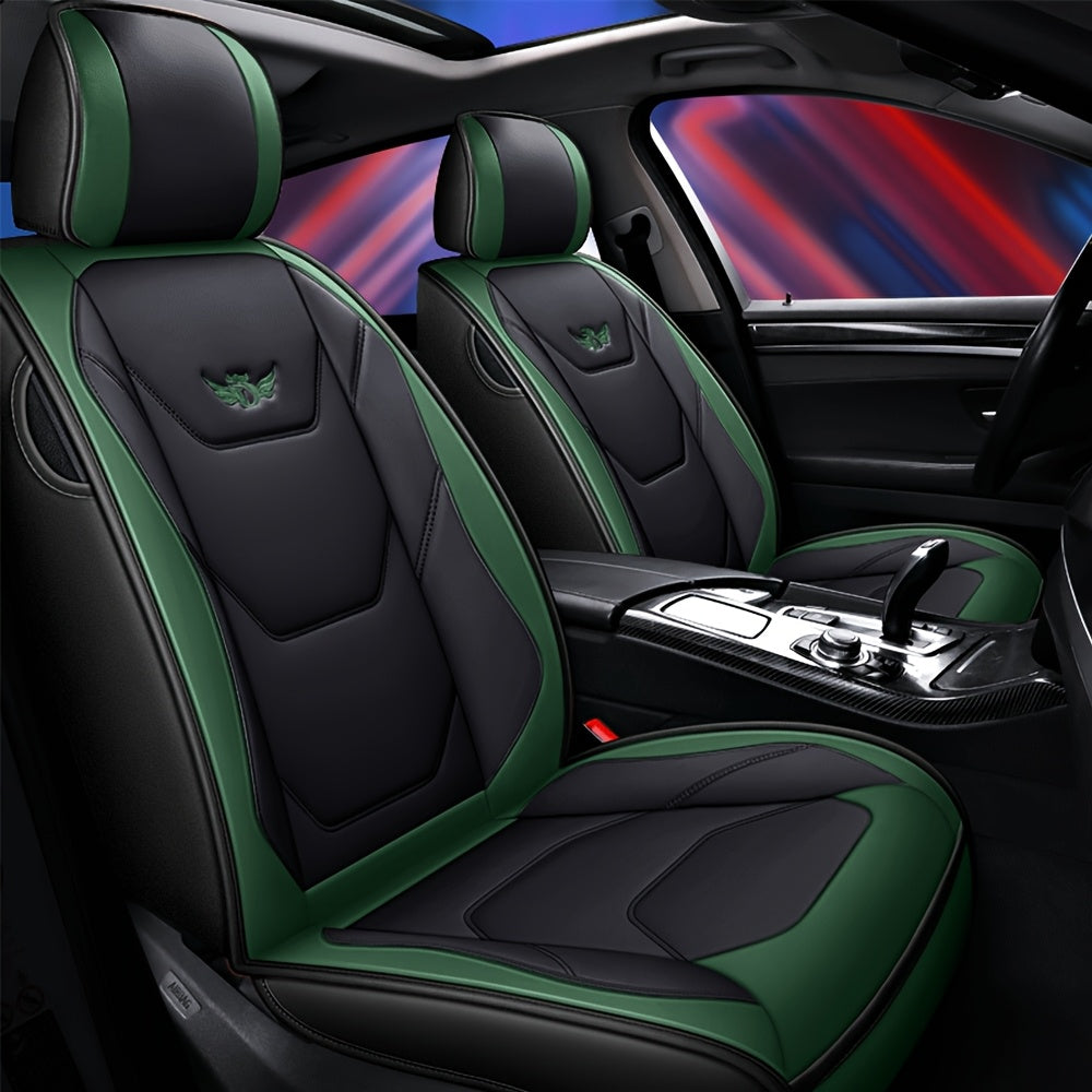 1pc Fit PU Leather Car Seat Cover, Breathable Front Seat Protector with Safety Cushion Compatibility, Sponge Filled, Non-Textile Weaving, Stylish Ergonomic Design with Red Accent Stitching, Available in Black/Brown/Beige/Blue