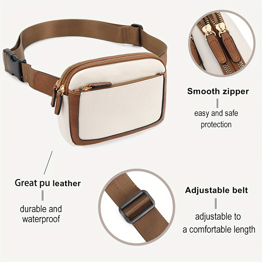 Fashion Crossbody Bag With Adjustable Strap, Lightweight Portable PU Leather Waist Bag Fanny Pack For Outdoor Sports Fitness
