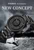 FOXBOX Fashionable Men's Watch, Cool Dial Display Design Waterproof Rotating Magnetic Bead Watch, Family Party Gift, Black And Grey Leather Belt