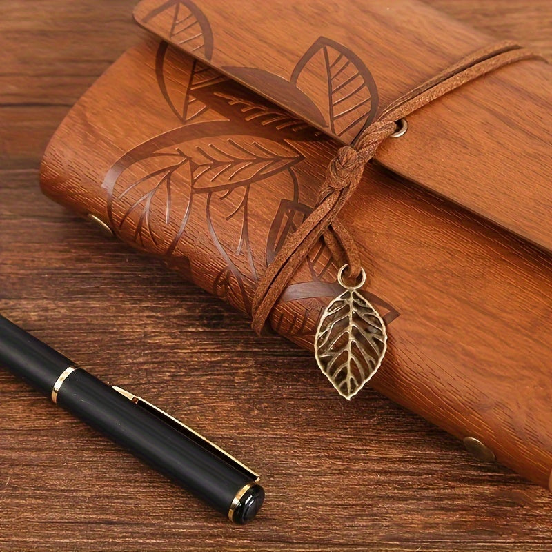 Retro Leaf Leather Loose-leaf Notebook Strap Portable Travel Record Hand Ledger Learning Stationery