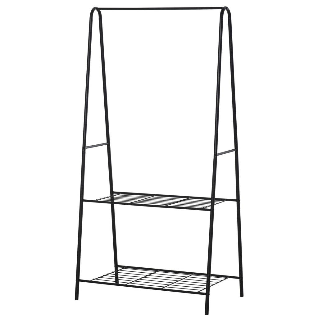 DodiOnline Metal Clothes Rack Coat Garment Hanger Hallway Organiser Hanging Rail Stand 2-tier Shoe Shelving A Shaped 77L x 45W x 153H cm Black