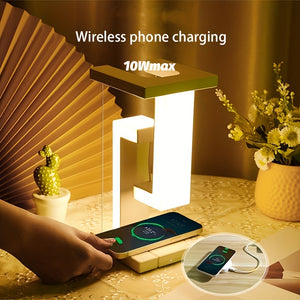 10W Wireless Charging Levitating LED Desk Lamp - USB Rechargeable, Touch Control & Dimmable Ambient Light for Home & Office