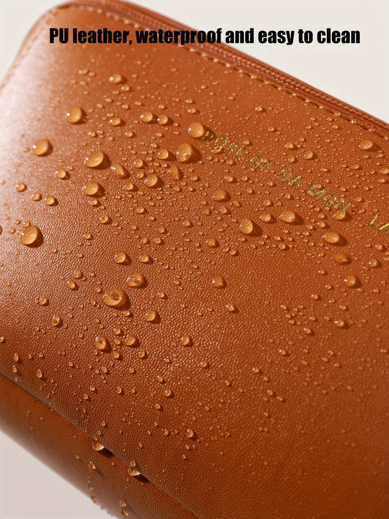 Large Capacity Makeup Bag, Multi-Layered With Dividers, Portable Zippered Pouch, PU Leather, Waterproof, Multifunctional Travel Organizer