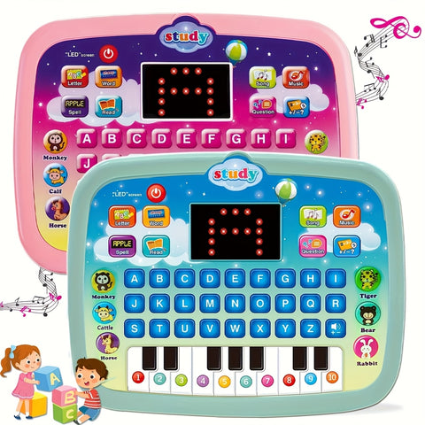 Kids Tablet Learning Pad with LED Screen Teach Alphabet Numbers Word Music Math Development Interactive Electronic Toy for Boys & Girls (Battery Not Included) Halloween Christmas Gift Ramadan Mubarak