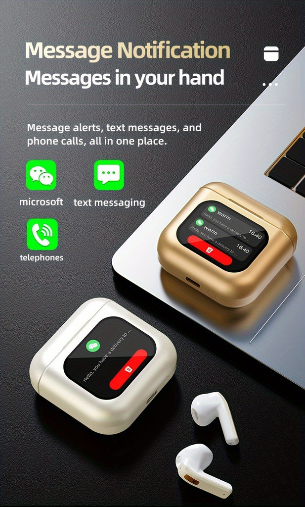 XHJ K1 Wireless earbuds with LCD touchscreen display, intelligent noise-canceling sleep-aiding headphones, 40 hours of long battery life, control music player, tiktok video playback, likes Audio Earphones Electronic Headset C