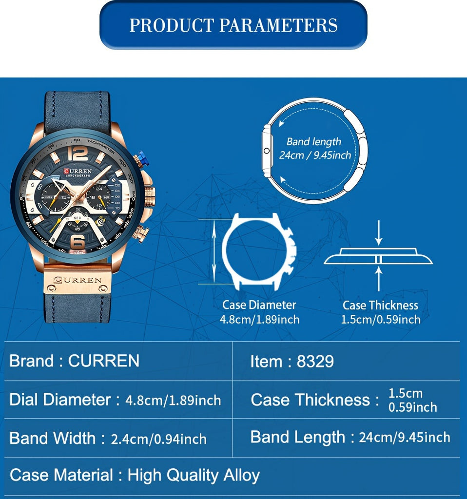 CURREN Chronograph Men's Watch Casual Sports Fashion Calendar Analog PU Leather Wrist Watch