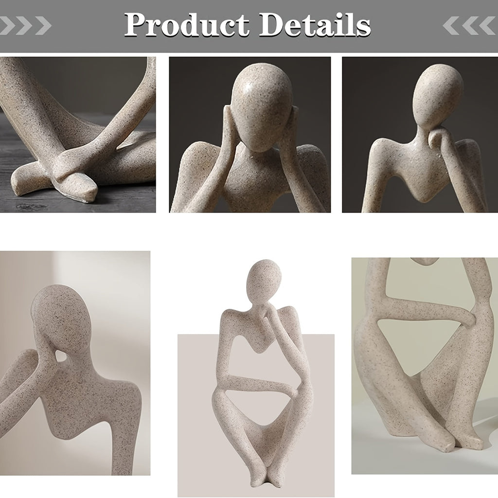 3-Piece Set Modern Abstract Thinker Sculptures - Durable Resin, Artistic Home Office Shelf Decor, Ideal for Bookshelf Styling