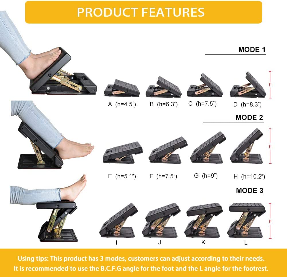 Ergonomic Adjustable Footrest - Height Customizable, Tilt Function, Breathable Mesh, Sturdy Construction, Perfect for Office, Home, and Gaming Use