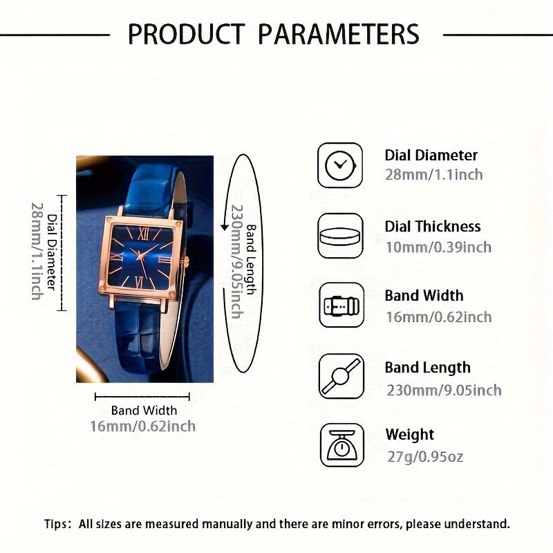 Women's Watch Elegant Square Pointer Quartz Watch Retro Fashion Analog PU Leather Wrist Watch