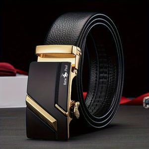 ILYBY Men's Premium Genuine Faux Leather Belt with Automatic Buckle - Fashionable Business Suit Accessory, Standard Size