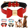 For Small Medium Dogs Cats, Free Engraved PU Leather Personalized Dog Collar with Bowknot, Customized Pet ID Name Collar