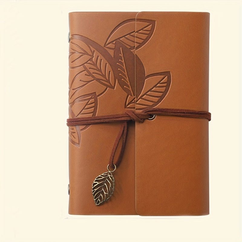 Retro Leaf Leather Loose-leaf Notebook Strap Portable Travel Record Hand Ledger Learning Stationery