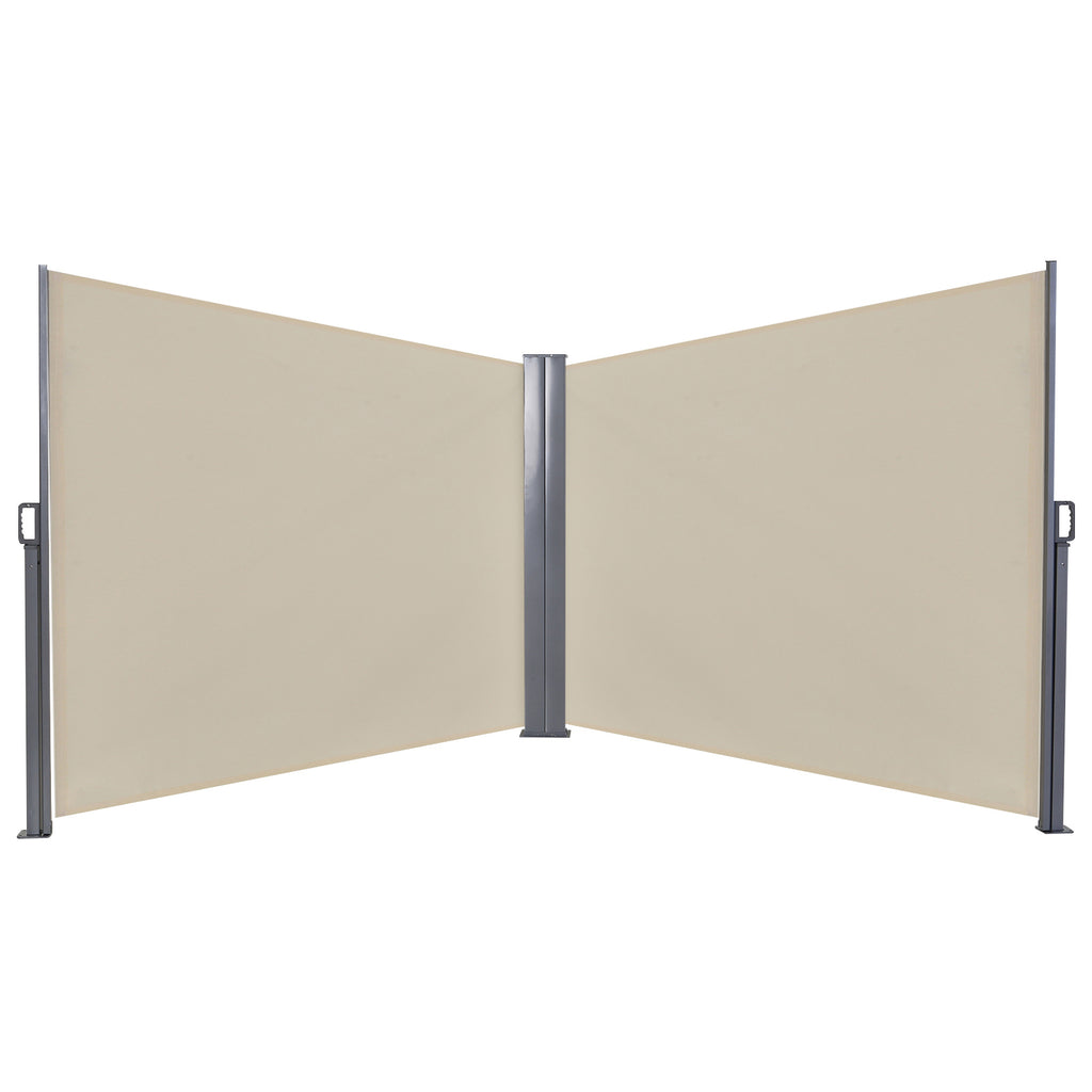 DodiOnline 6 x 1.6 M Double Canopy Pull-Out Side Awning Sun Rain Outdoor Protection w/ Steel Frame Retractable Garden Privacy Home Commercial Beige