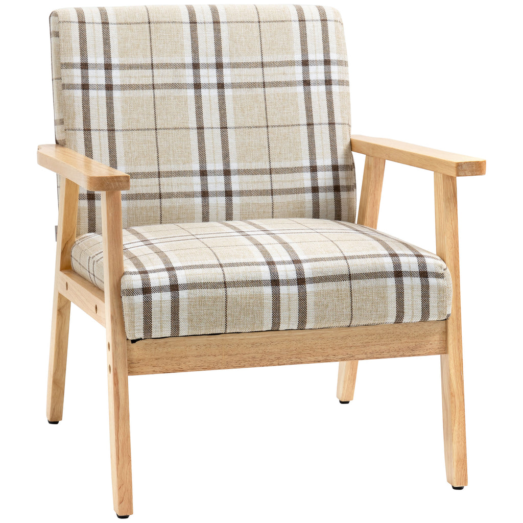 DodiOnline Modern One Seater Sofa for Living Room, Linen Fabric Small Couch with Rubber Wood Frame, Armrests, Lattice Pattern, Upholstered Armchair, Beige
