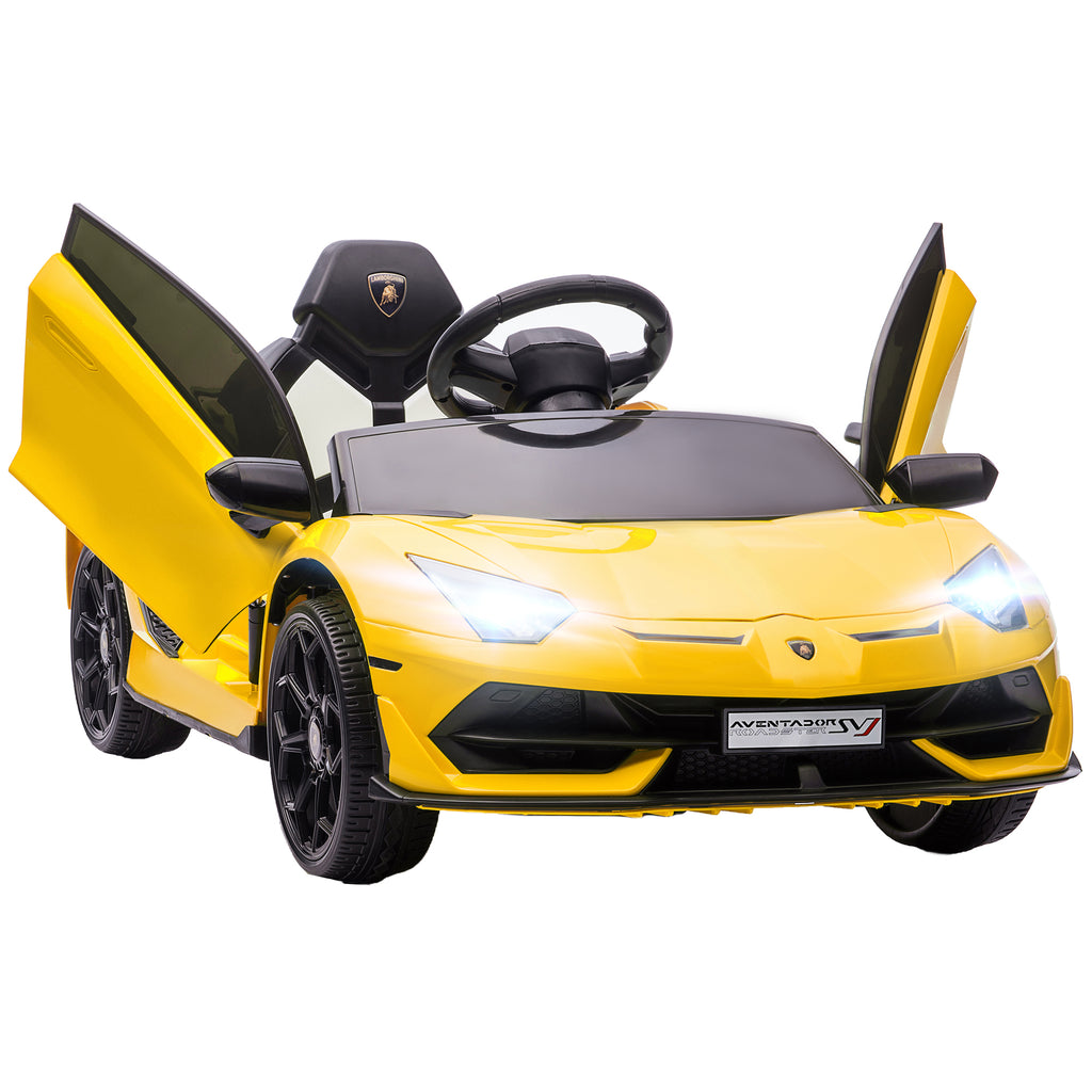 DodiOnline Lamborghini Licensed 12V kids Electric Car w/ Butterfly Doors, Remote, Music, Horn, Suspension - Yellow