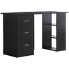 DodiOnline Computer Desk, Writing Table, PC Workstation with 3 Storage Shelves and Drawers, Silver Handle, for Home Office, Black