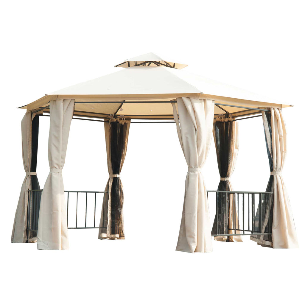 DodiOnline 3 x 3(m) Hexagon Gazebo Patio Canopy Party Tent Outdoor Garden Shelter w/ 2 Tier Roof & Side Panel - Beige