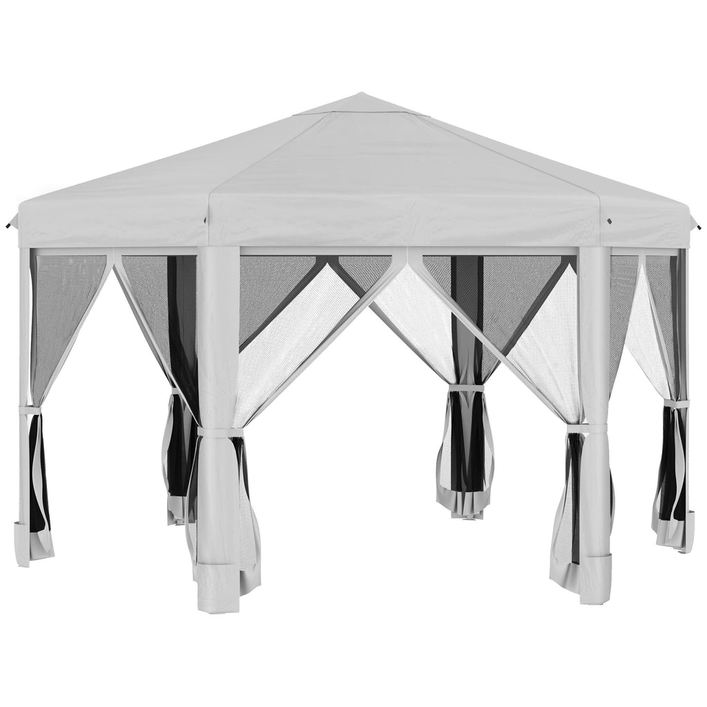 DodiOnline 3.2m Pop Up Gazebo Hexagonal Canopy Tent Outdoor Sun Protection with Mesh Sidewalls, Handy Bag, Light Grey