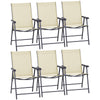 DodiOnline Set of 6 Folding Garden Chairs, Metal Frame Garden Chairs Outdoor Patio Park Dining Seat with Breathable Mesh Seat, Beige