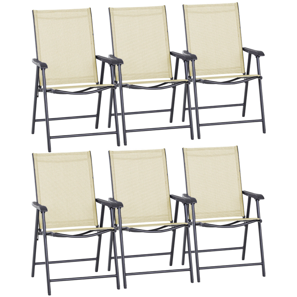 DodiOnline Set of 6 Folding Garden Chairs, Metal Frame Garden Chairs Outdoor Patio Park Dining Seat with Breathable Mesh Seat, Beige