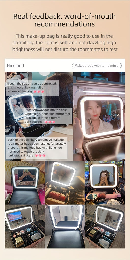 Elegant USB Rechargeable Makeup Bag for Women: Waterproof with LED Mirror, Adjustable Dividers - Ultimate Beauty Organizer