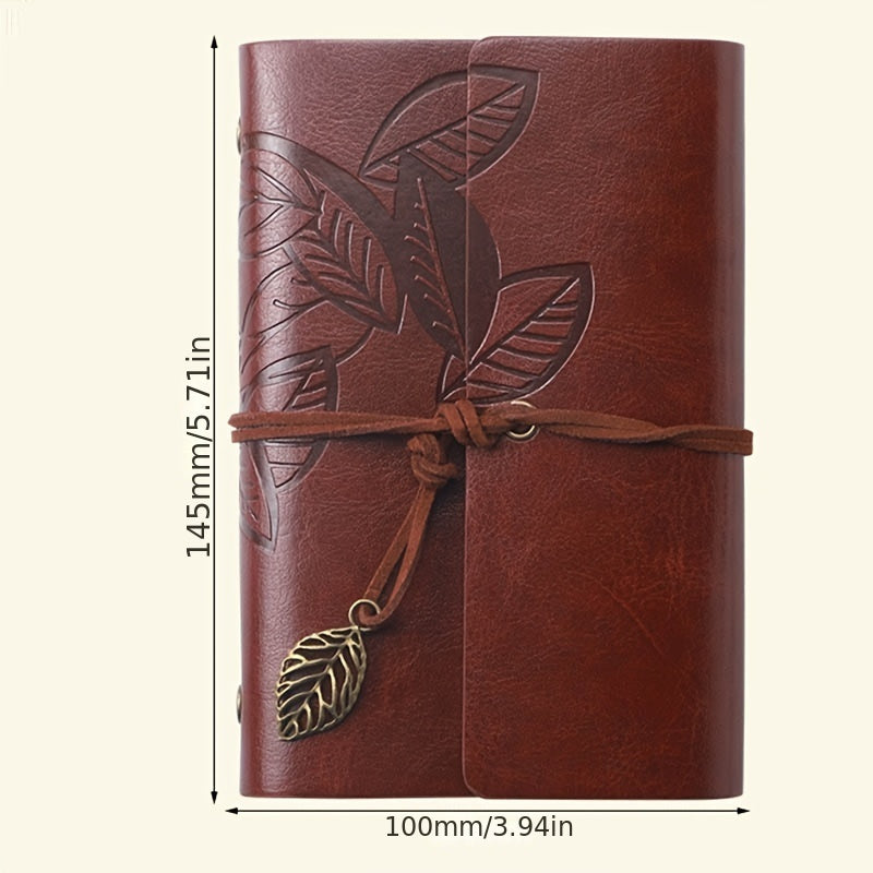 Retro Leaf Leather Loose-leaf Notebook Strap Portable Travel Record Hand Ledger Learning Stationery