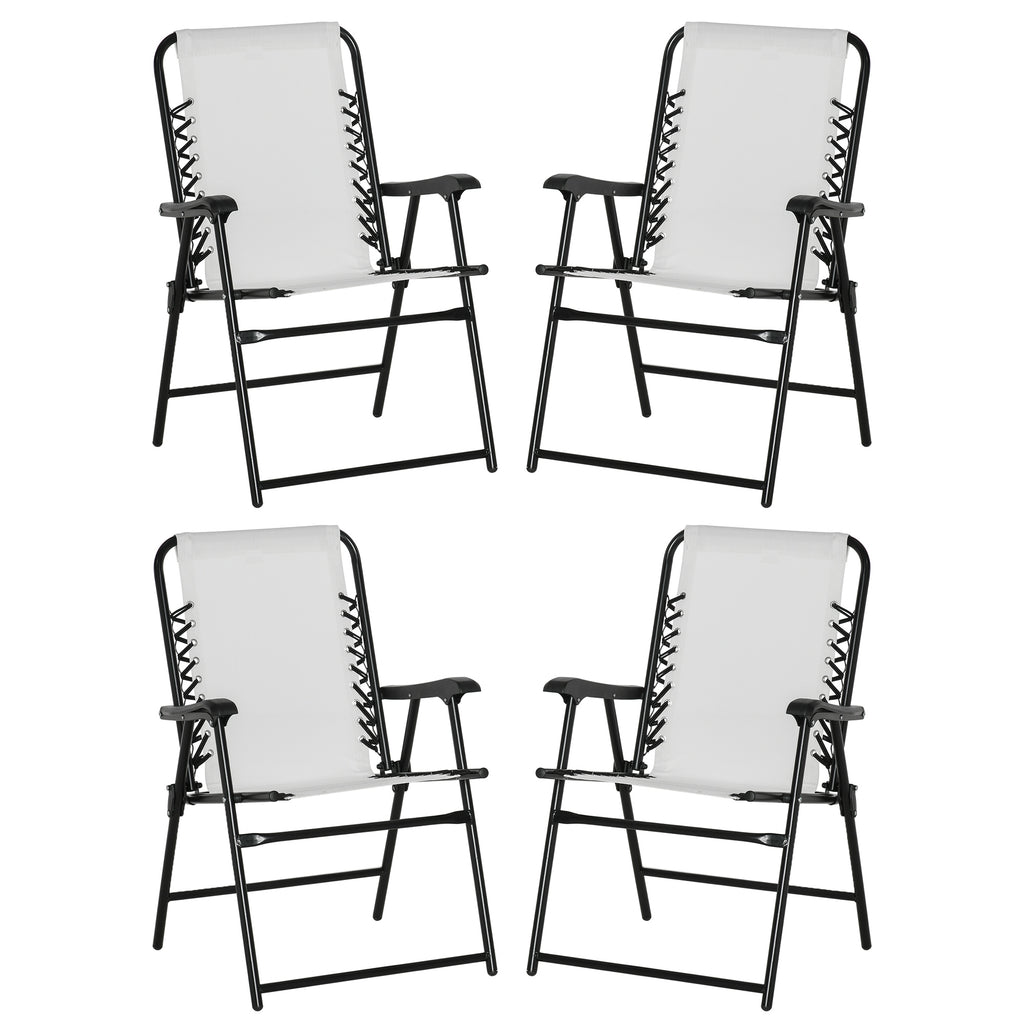 DodiOnline  Pieces Patio Folding Chair Set, Outdoor Portable Loungers for Camping Pool Beach Deck, Lawn Chairs with Armrest Steel Frame, Cream White
