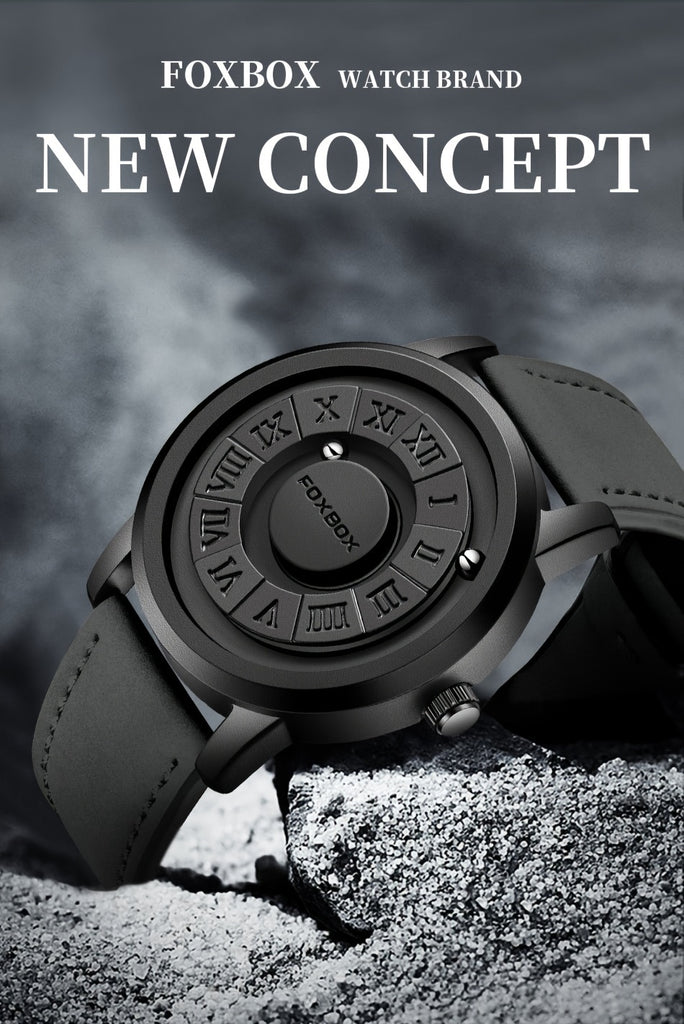 Mens Fashion Watch - Eye-Catching Cool Dial with Waterproof Rotating Magnetic Bead - Durable PU Leather Strap - Stylish Design for Fashion-Forward Gentlemen